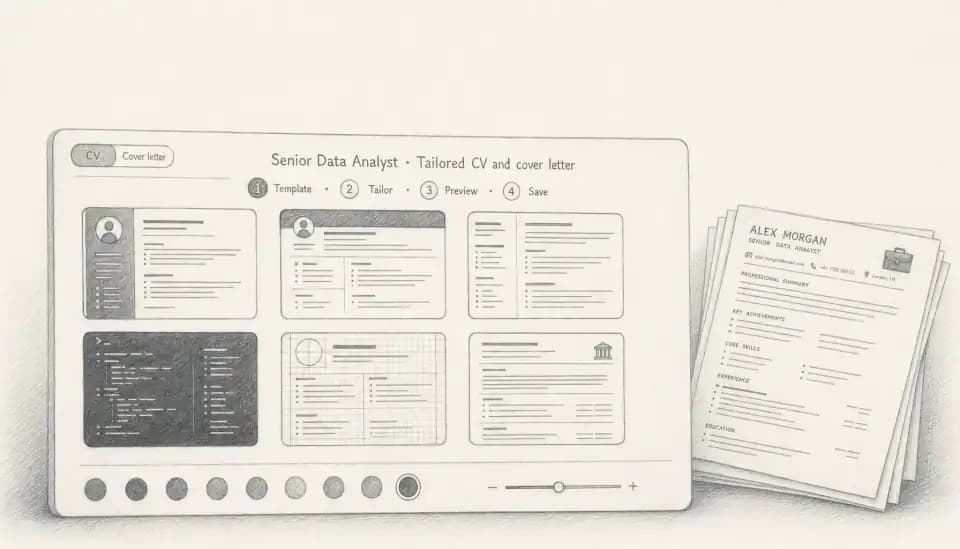 Hand-drawn sketch of jobXlaw jobs dashboard with role cards and CV draft